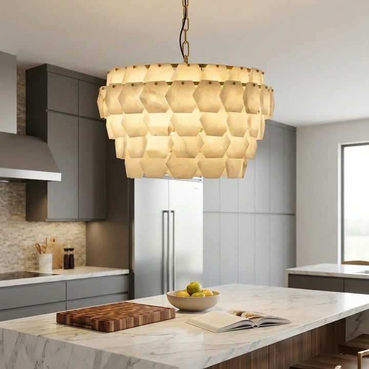 Hexagonal Layered Alabaster Chandelier