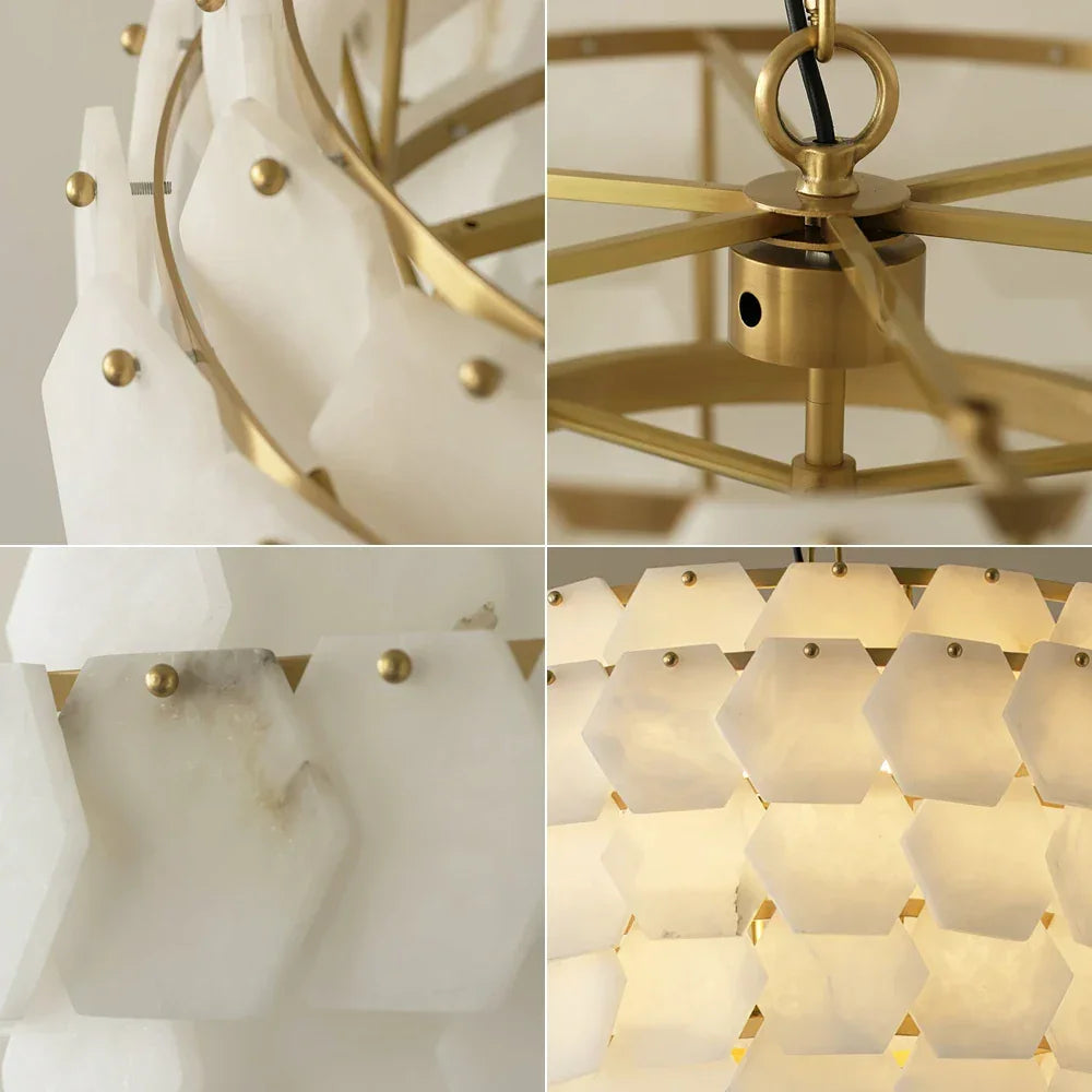 Hexagonal Layered Alabaster Chandelier