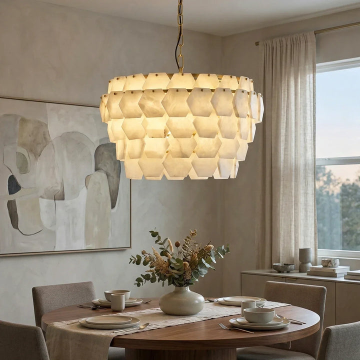 Hexagonal Layered Alabaster Chandelier