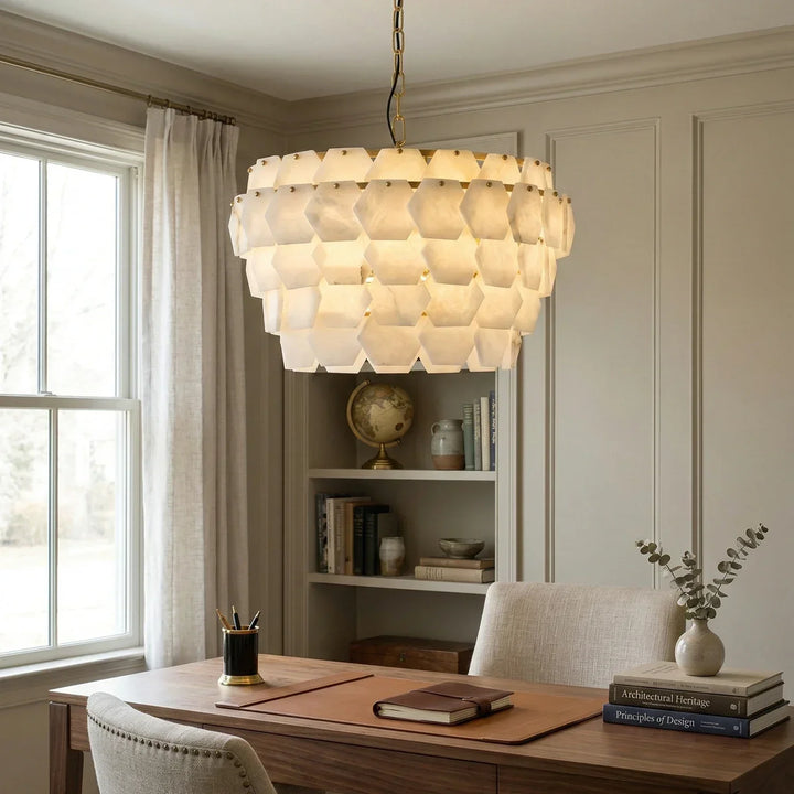 Hexagonal Layered Alabaster Chandelier