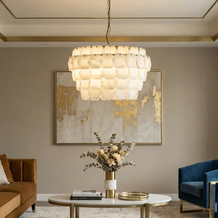 Hexagonal Layered Alabaster Chandelier