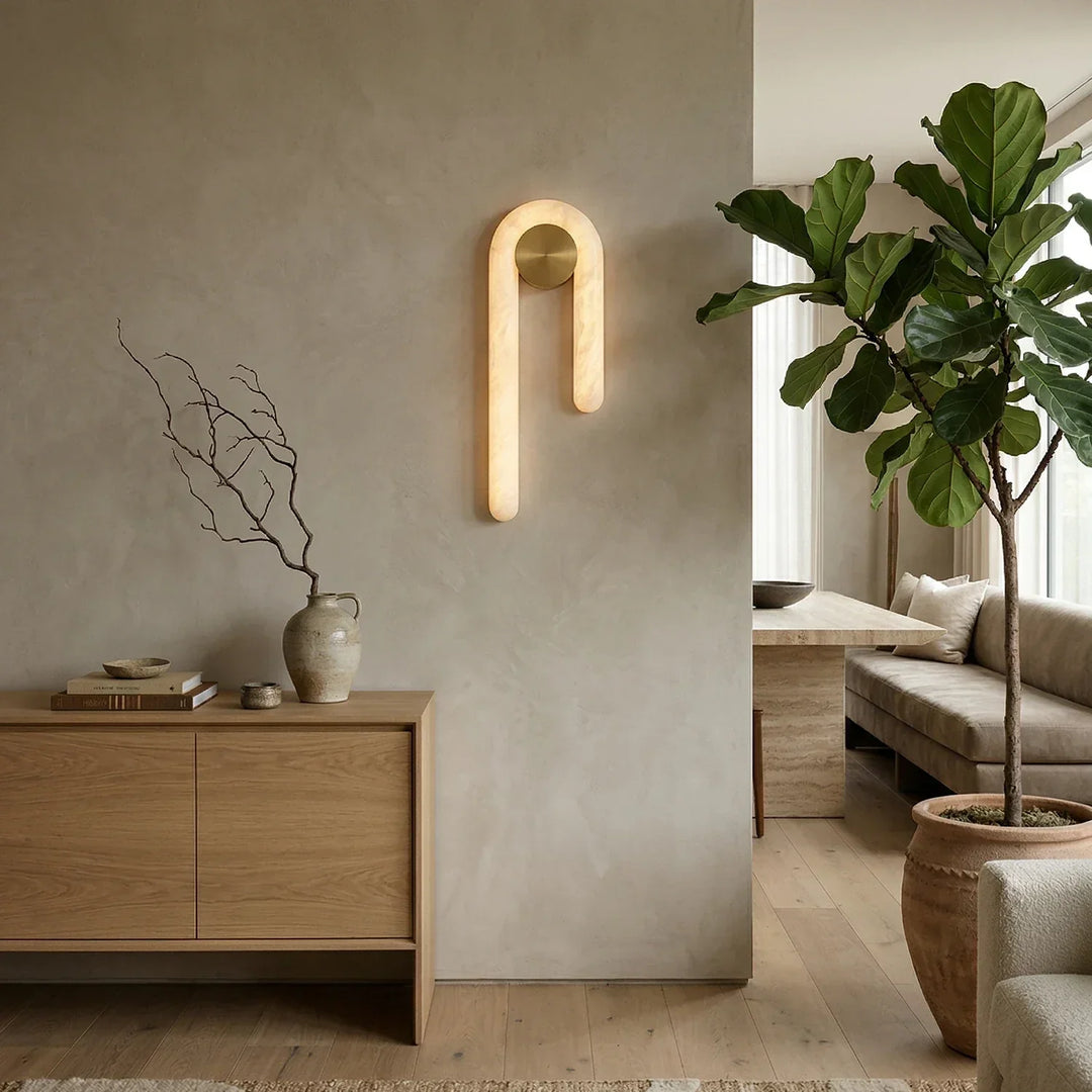 J-Shape Arlo Loop Alabaster Wall Sconce