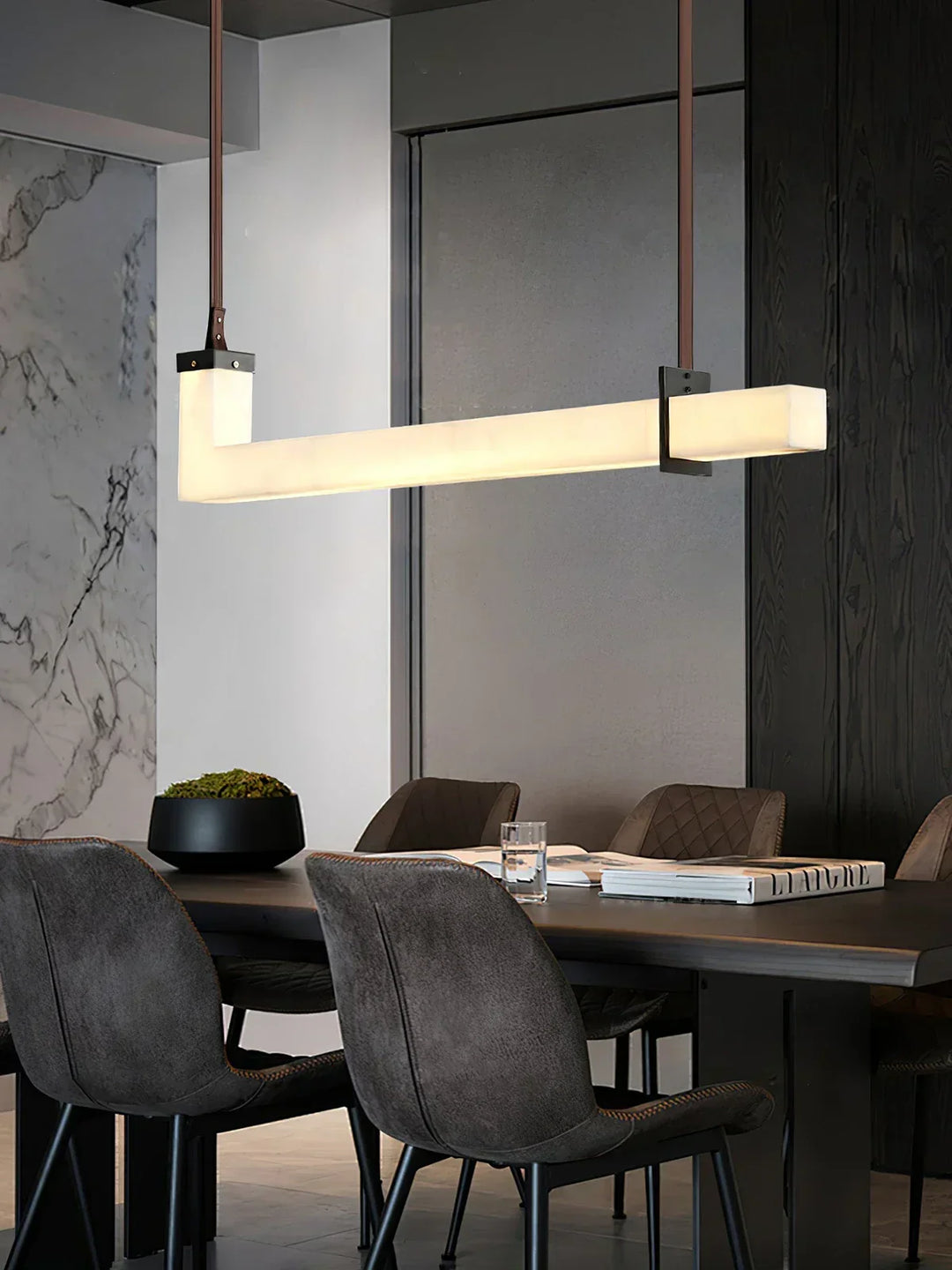 L-Shaped Linear Alabaster Pendant Lamp