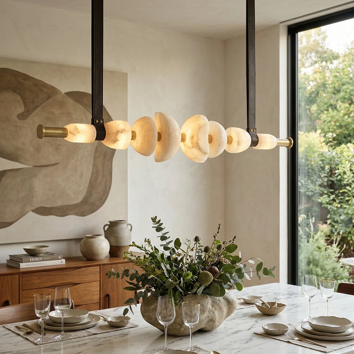 Leather Strap Alabaster Beaded Chandelier