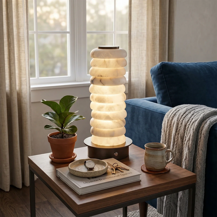 Multi-Tiered Alabaster Table Lamp - view 7 | Woorglamp