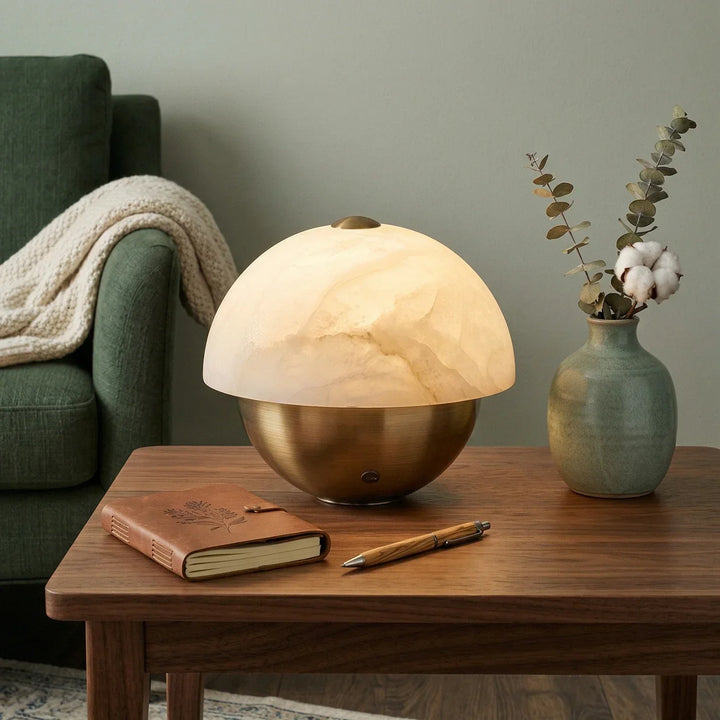 Luna Stone Hemispherical Alabaster Table Lamp