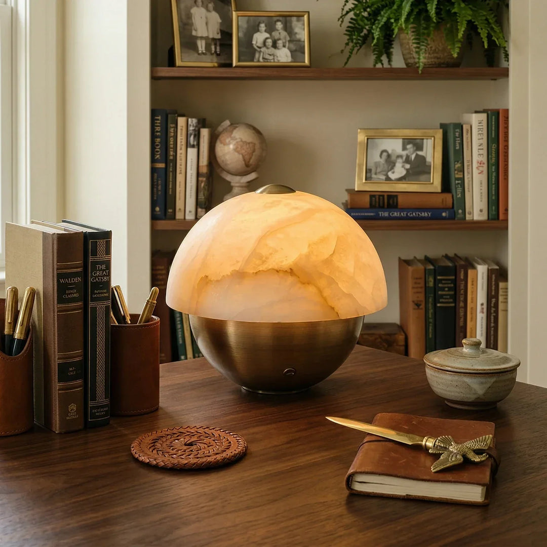 Luna Stone Hemispherical Alabaster Table Lamp