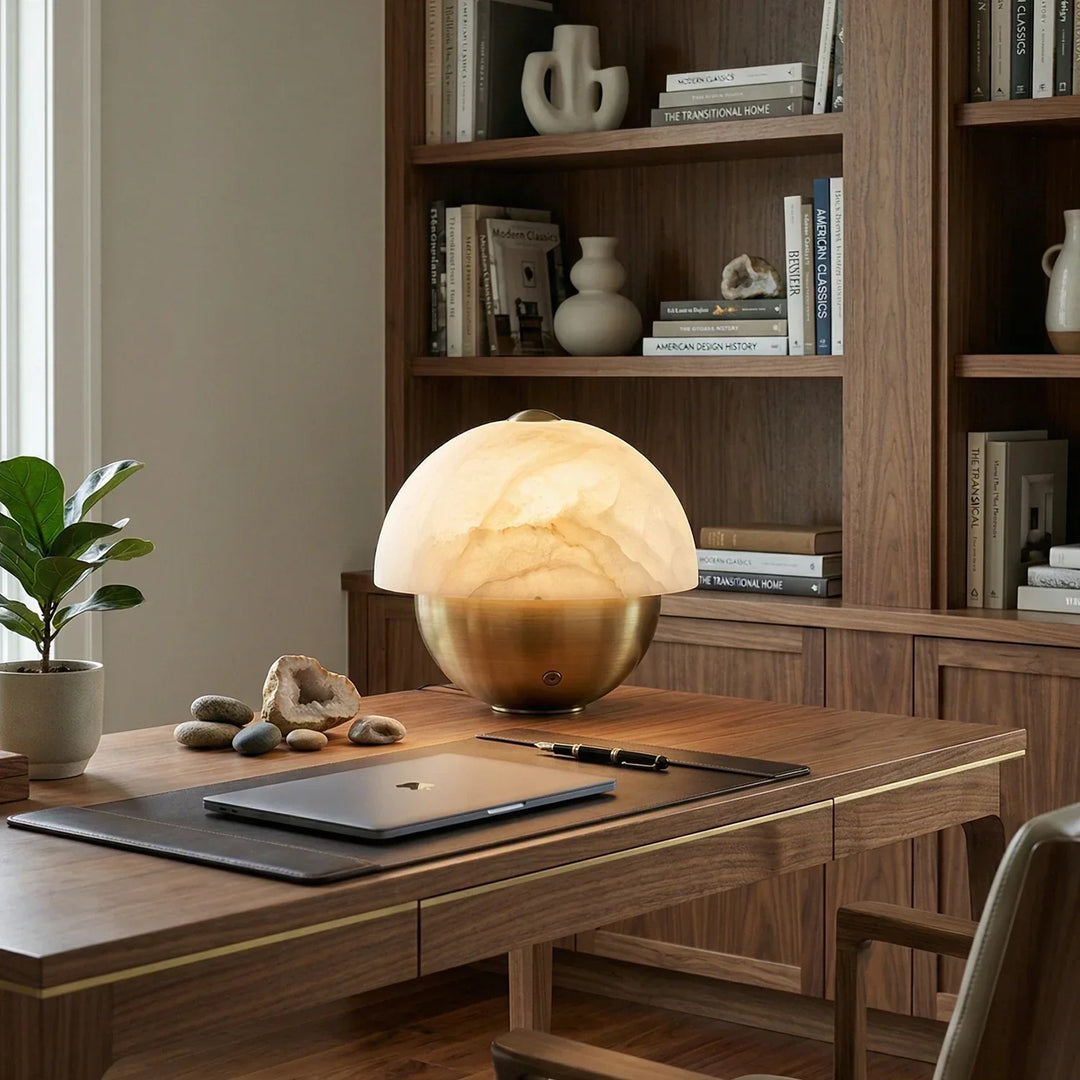 Luna Stone Hemispherical Alabaster Table Lamp