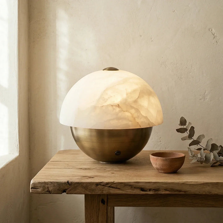 Luna Stone Hemispherical Alabaster Table Lamp