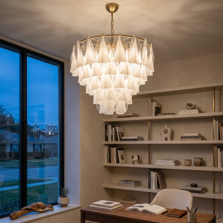 Modern Brass Tiered Glass Chandelier