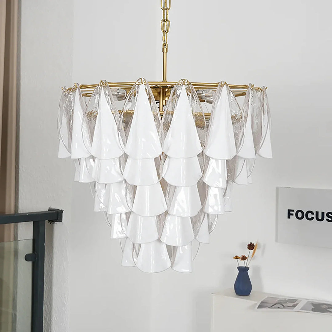 Modern Brass Tiered Glass Chandelier
