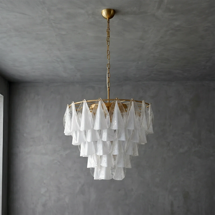 Modern Brass Tiered Glass Chandelier