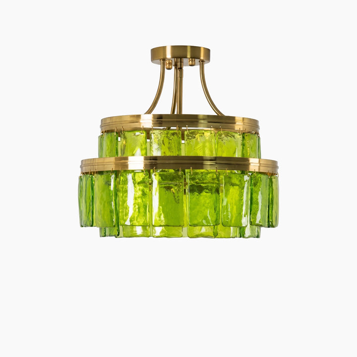 Modern Tiered Green Glass Chandelier