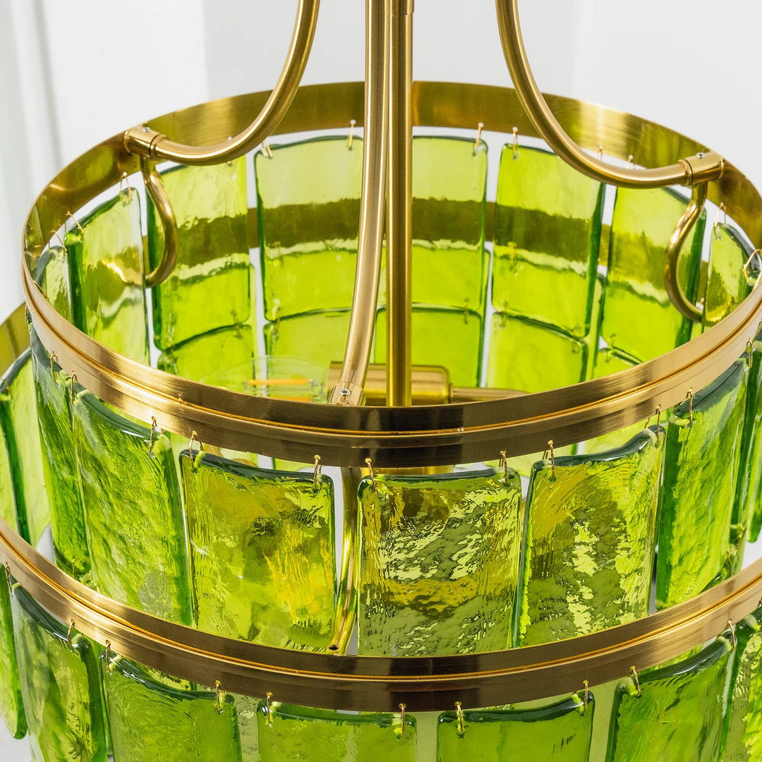 Modern Tiered Green Glass Chandelier