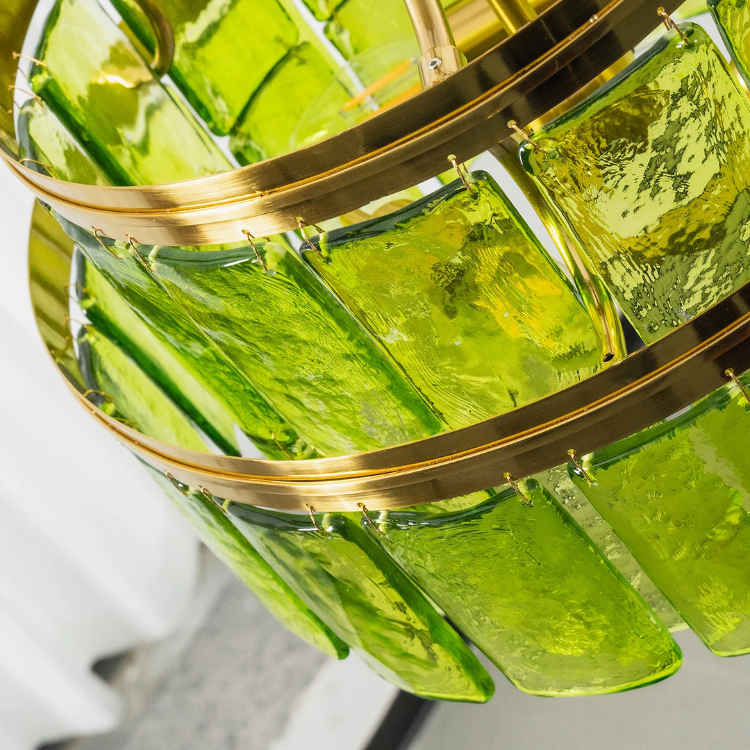 Modern Tiered Green Glass Chandelier
