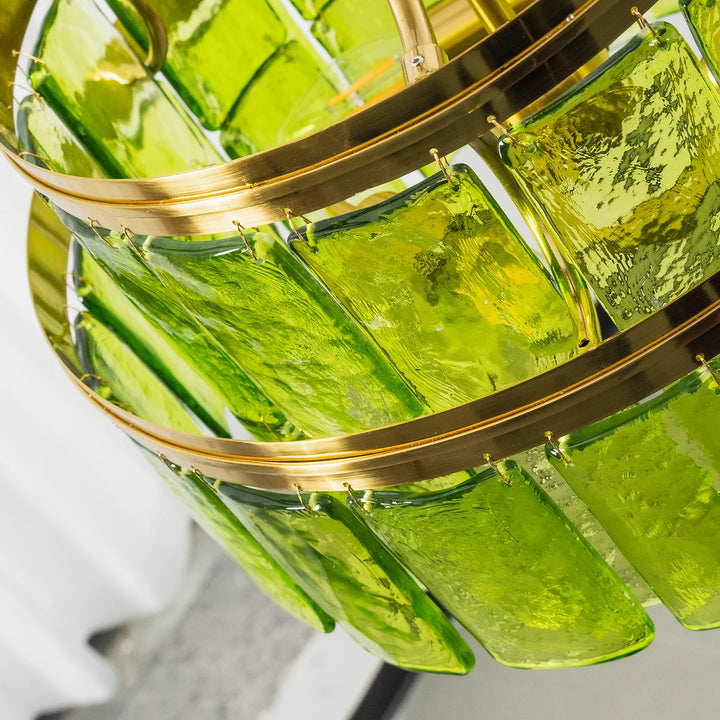 Modern Tiered Green Glass Chandelier