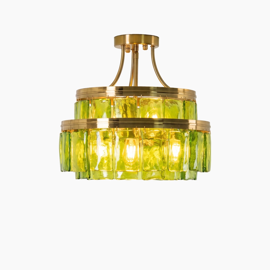 Modern Tiered Green Glass Chandelier