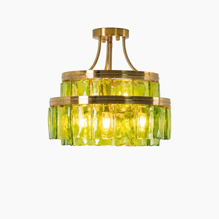 Modern Tiered Green Glass Chandelier