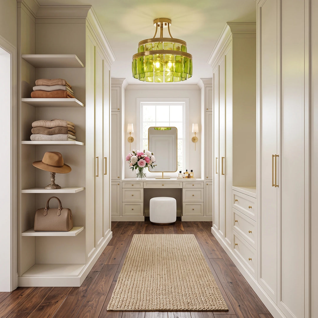 Modern Tiered Green Glass Chandelier