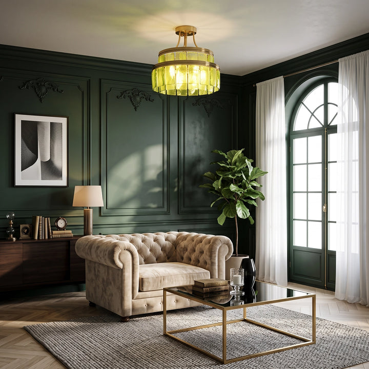 Modern Tiered Green Glass Chandelier