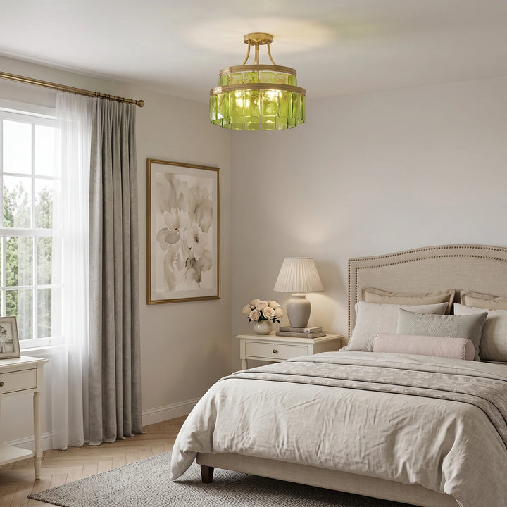 Modern Tiered Green Glass Chandelier