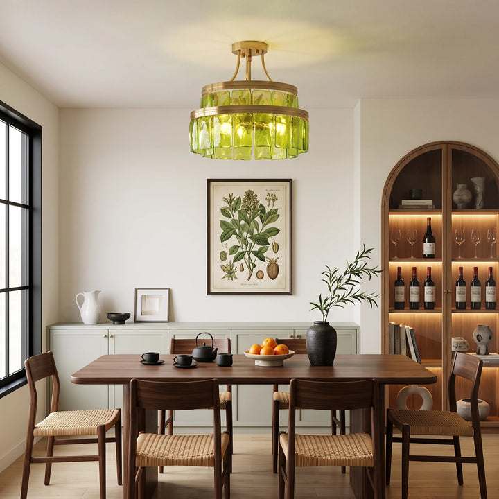Modern Tiered Green Glass Chandelier