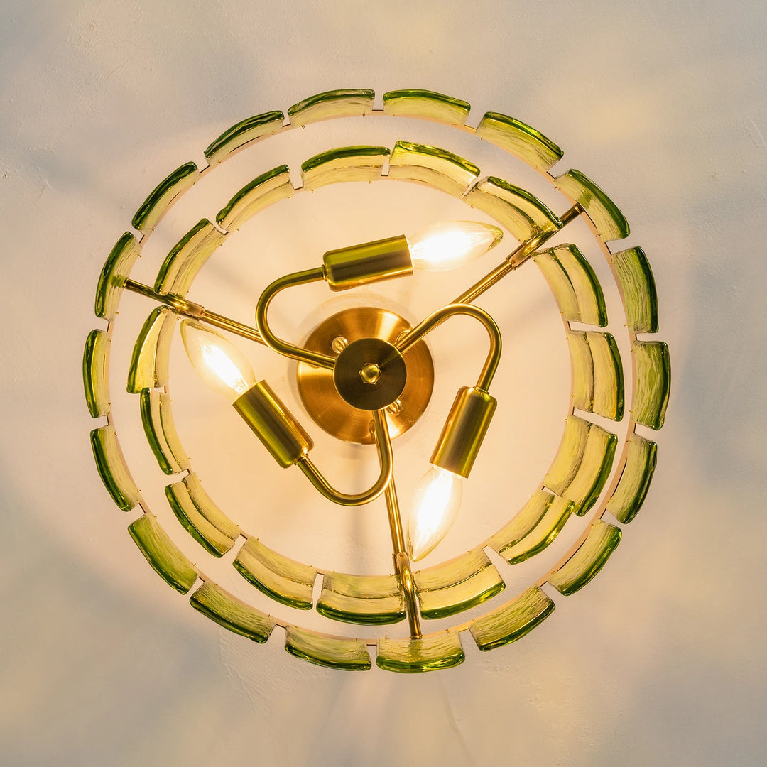 Modern Tiered Green Glass Chandelier