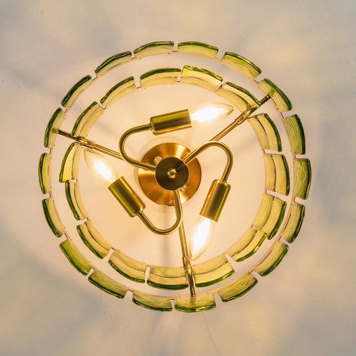 Modern Tiered Green Glass Chandelier