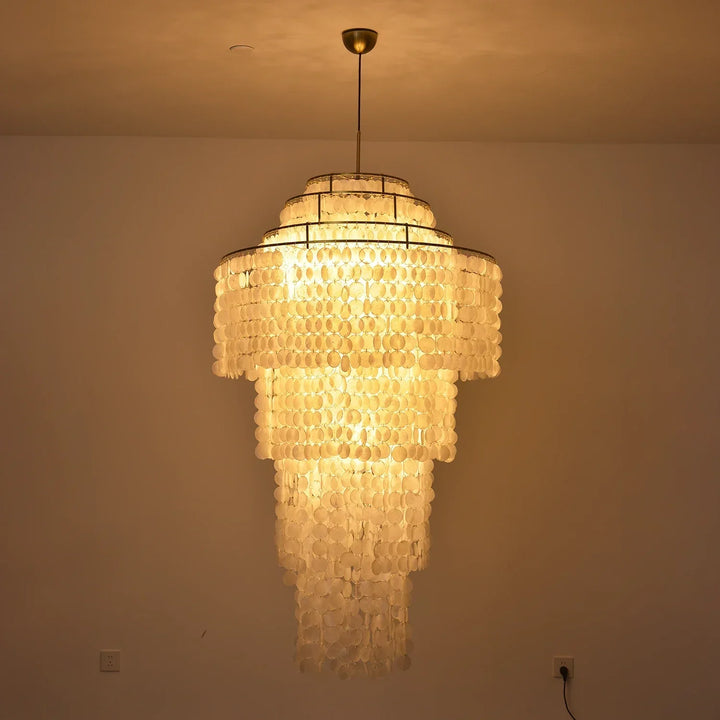 Multi-Layered Capiz Shell Cascading Chandelier