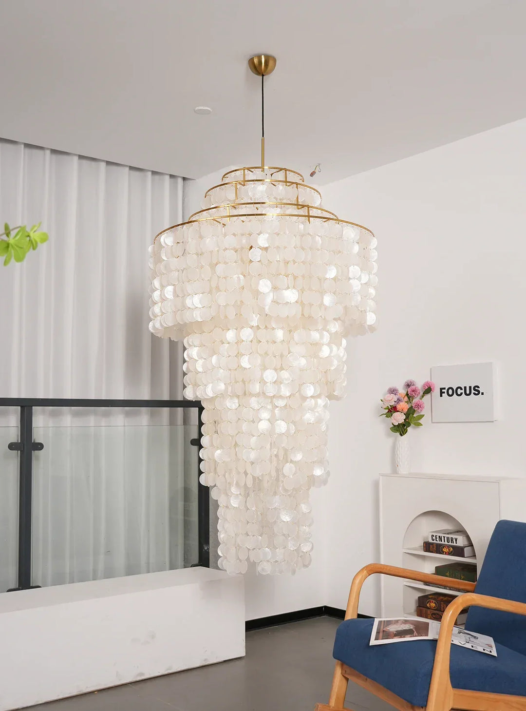 Multi-Layered Capiz Shell Cascading Chandelier