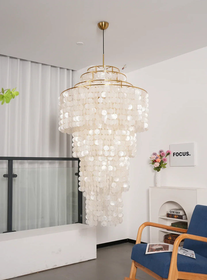 Multi-Layered Capiz Shell Cascading Chandelier