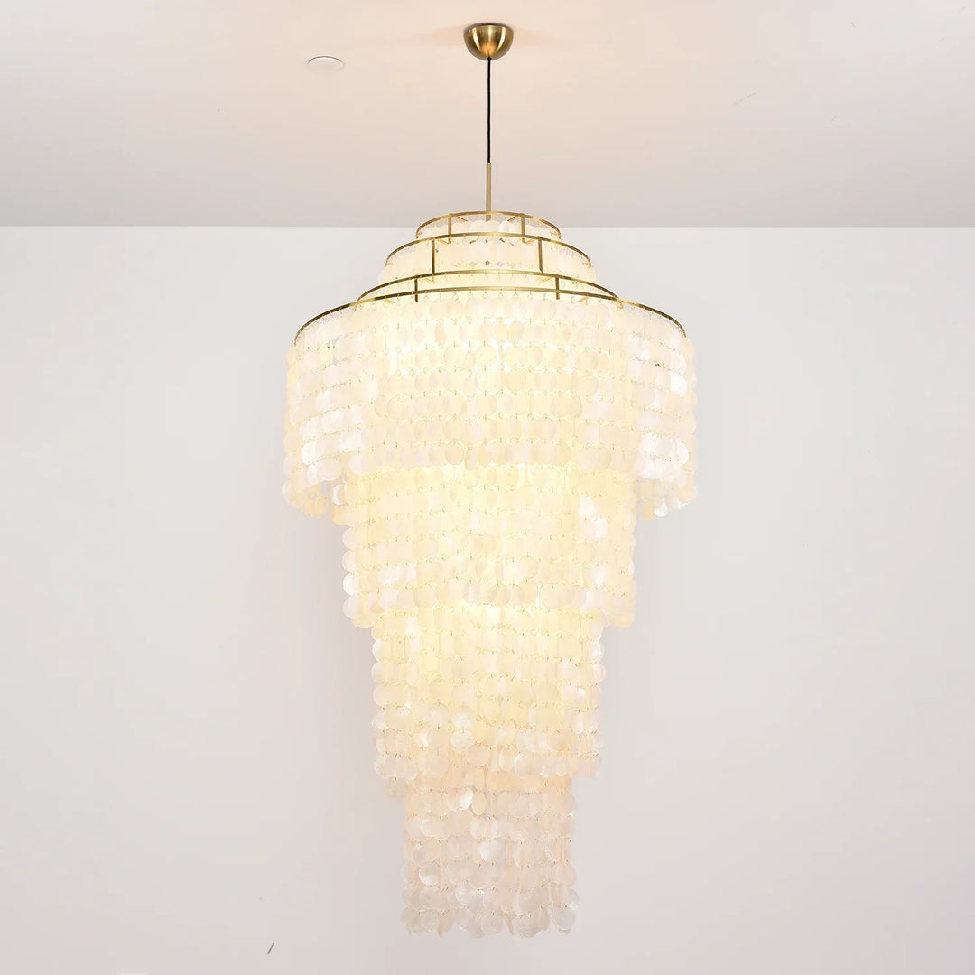 Multi-Layered Capiz Shell Cascading Chandelier