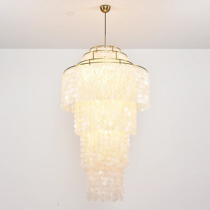 Multi-Layered Capiz Shell Cascading Chandelier
