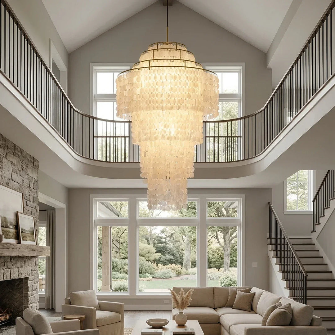 Multi-Layered Capiz Shell Cascading Chandelier