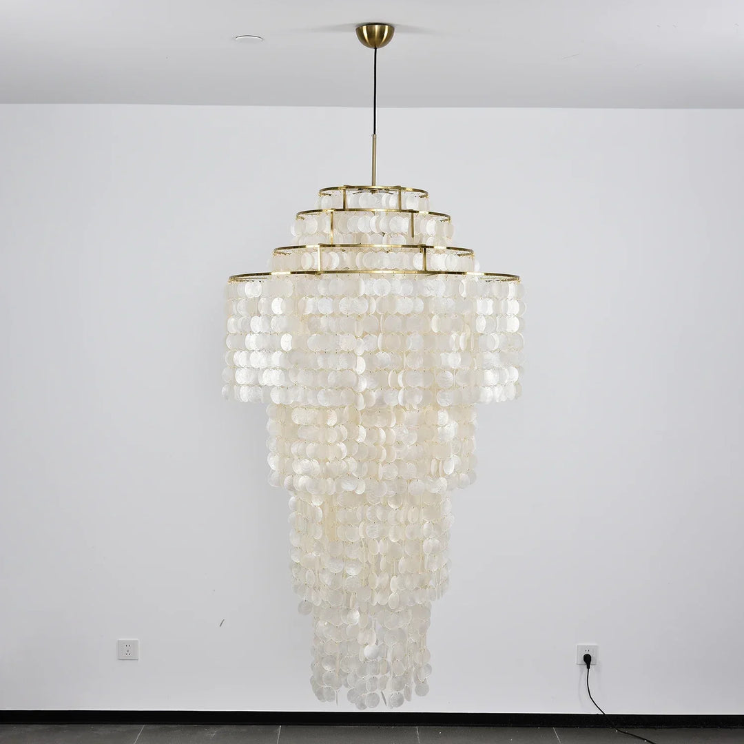 Multi-Layered Capiz Shell Cascading Chandelier