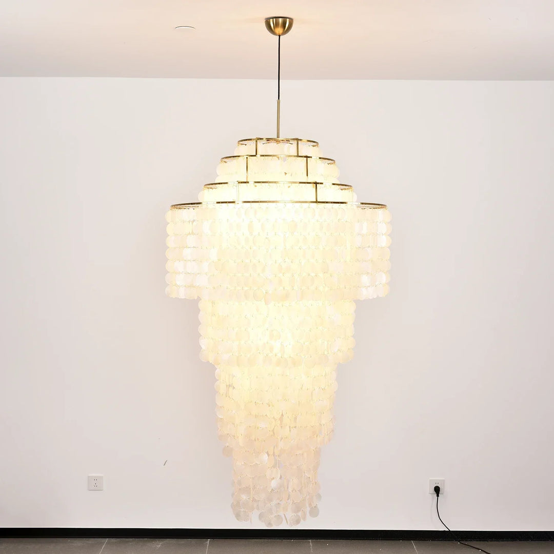 Multi-Layered Capiz Shell Cascading Chandelier
