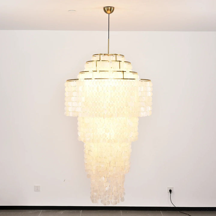 Multi-Layered Capiz Shell Cascading Chandelier