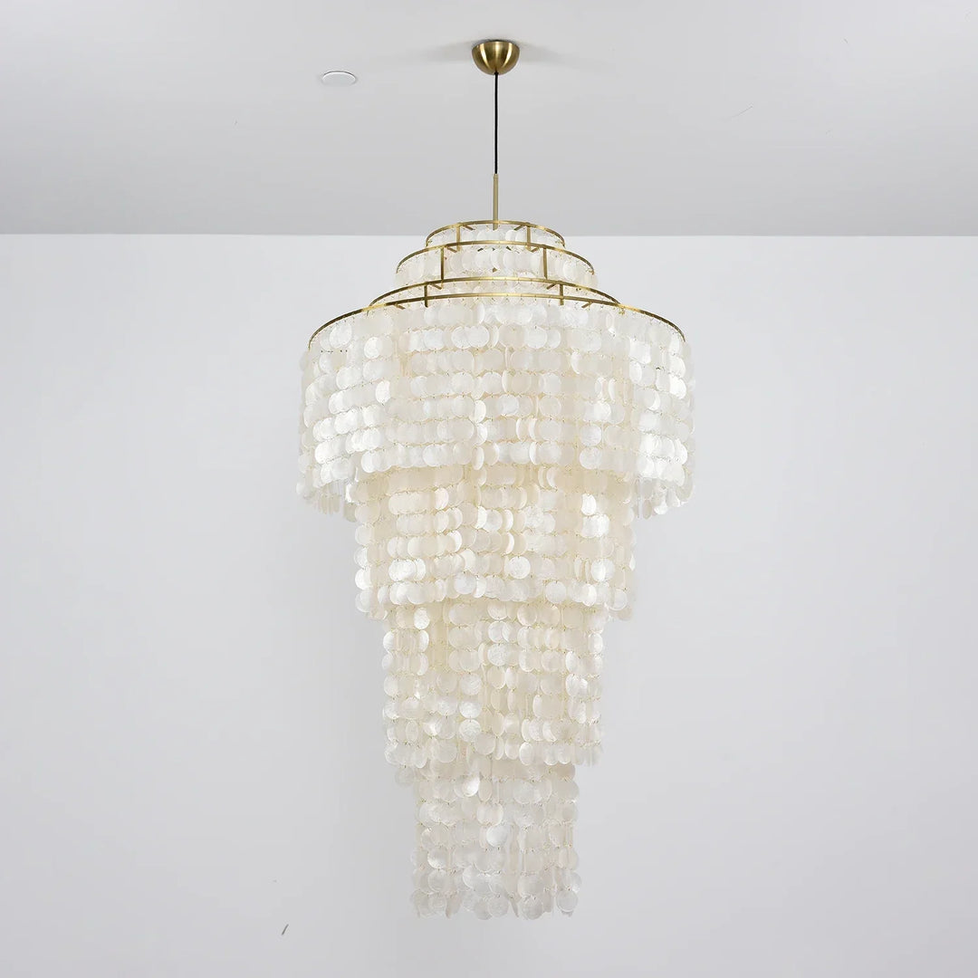 Multi-Layered Capiz Shell Cascading Chandelier