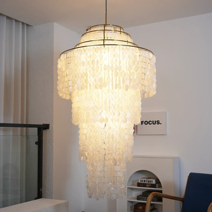 Multi-Layered Capiz Shell Cascading Chandelier