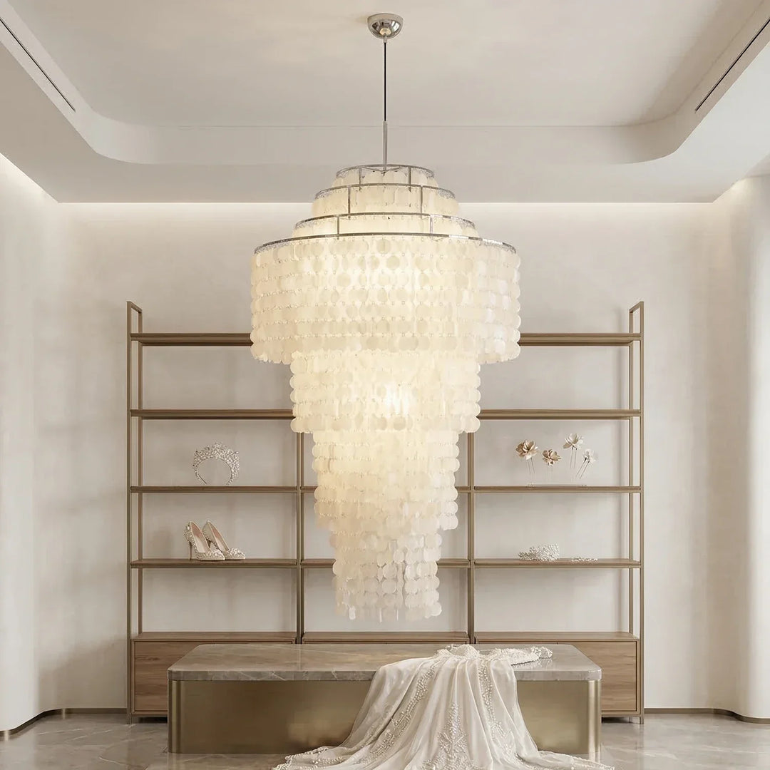 Multi-Layered Capiz Shell Cascading Chandelier