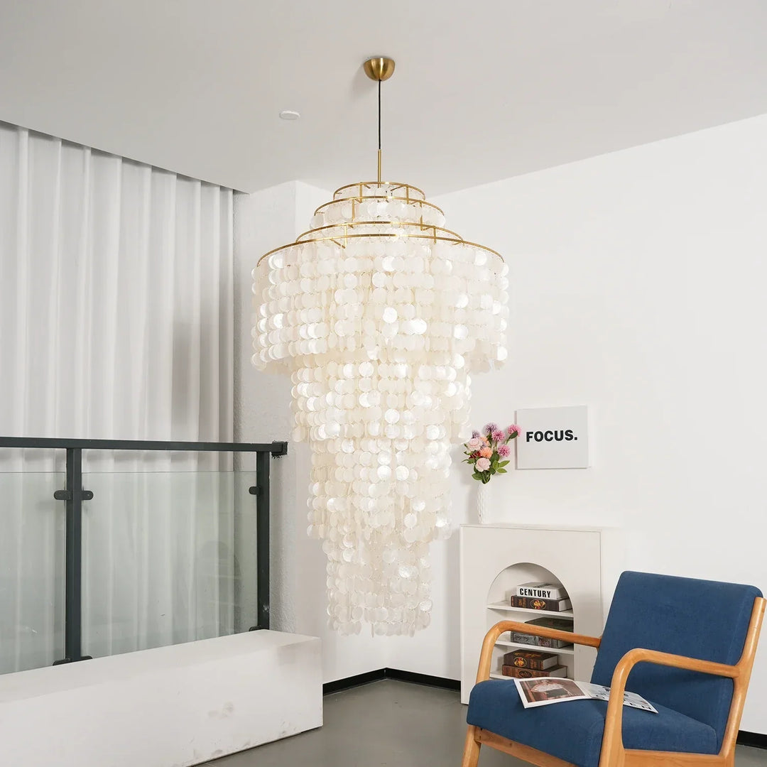 Multi-Layered Capiz Shell Cascading Chandelier
