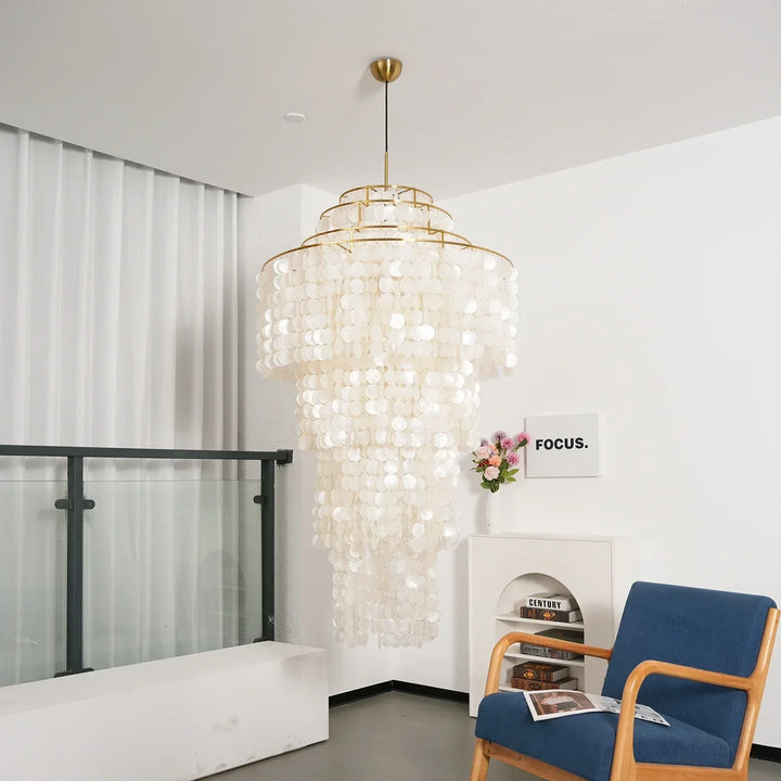 Multi-Layered Capiz Shell Cascading Chandelier