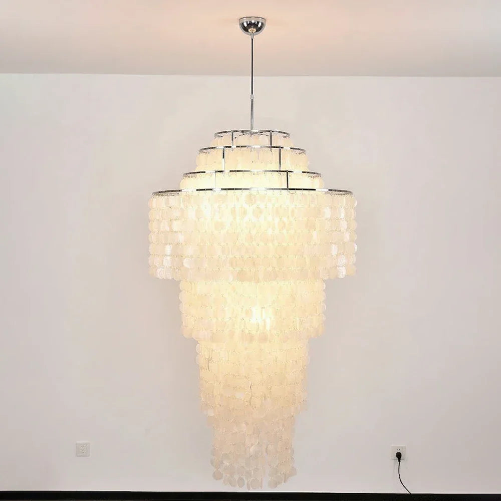 Multi-Layered Capiz Shell Cascading Chandelier