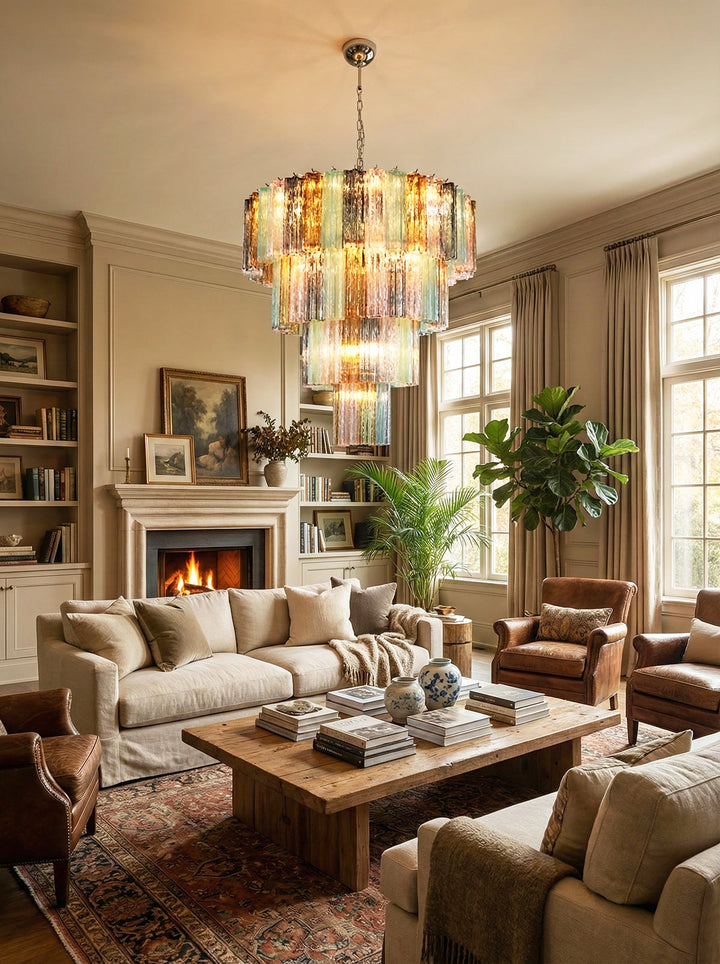 Multi Layered Stained Glass Chandelier - view 6 | Woorglamp
