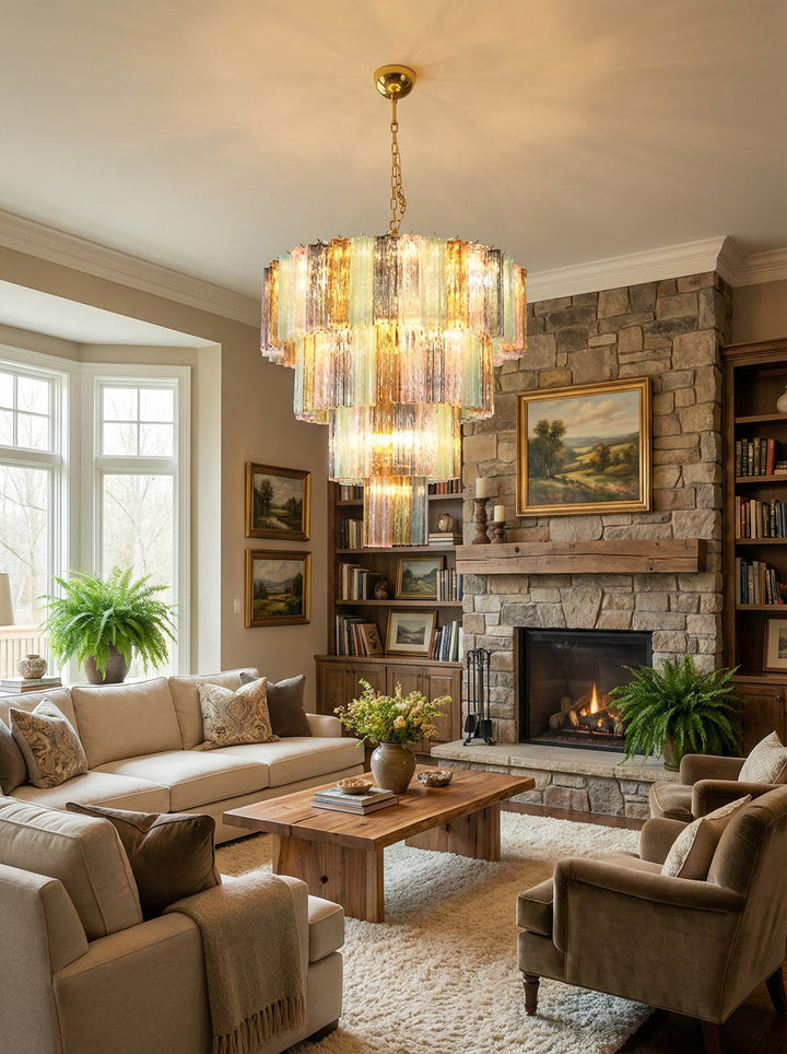 Multi Layered Stained Glass Chandelier - view 2 | Woorglamp