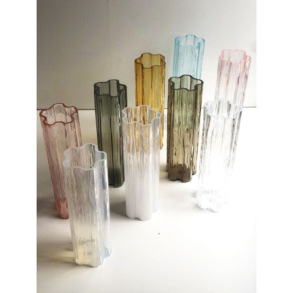 Close-up of the rippled texture on the clear Murano glass tubes