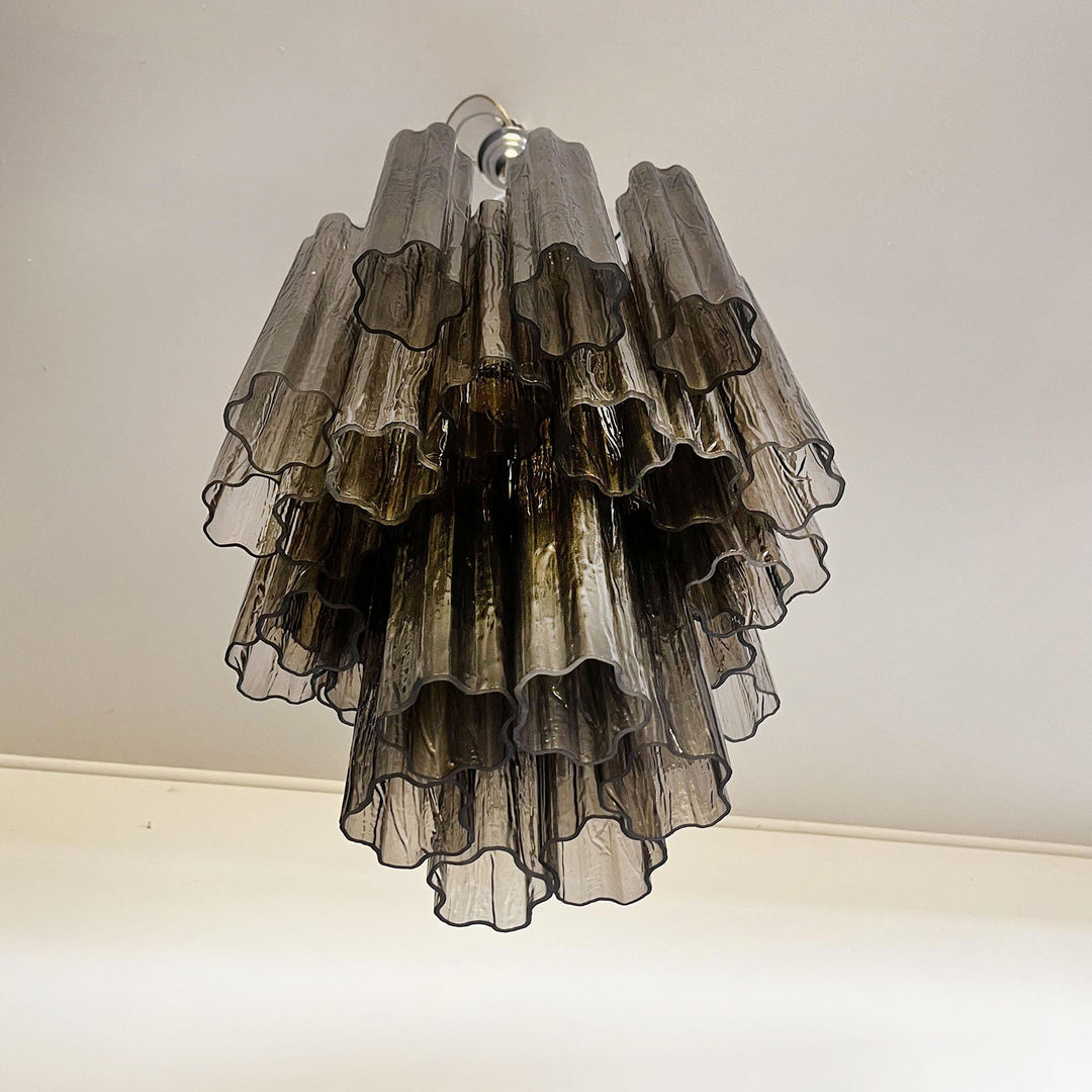 Side view of Murano Glass Tube Chandelier showing layered pink glass tube structure