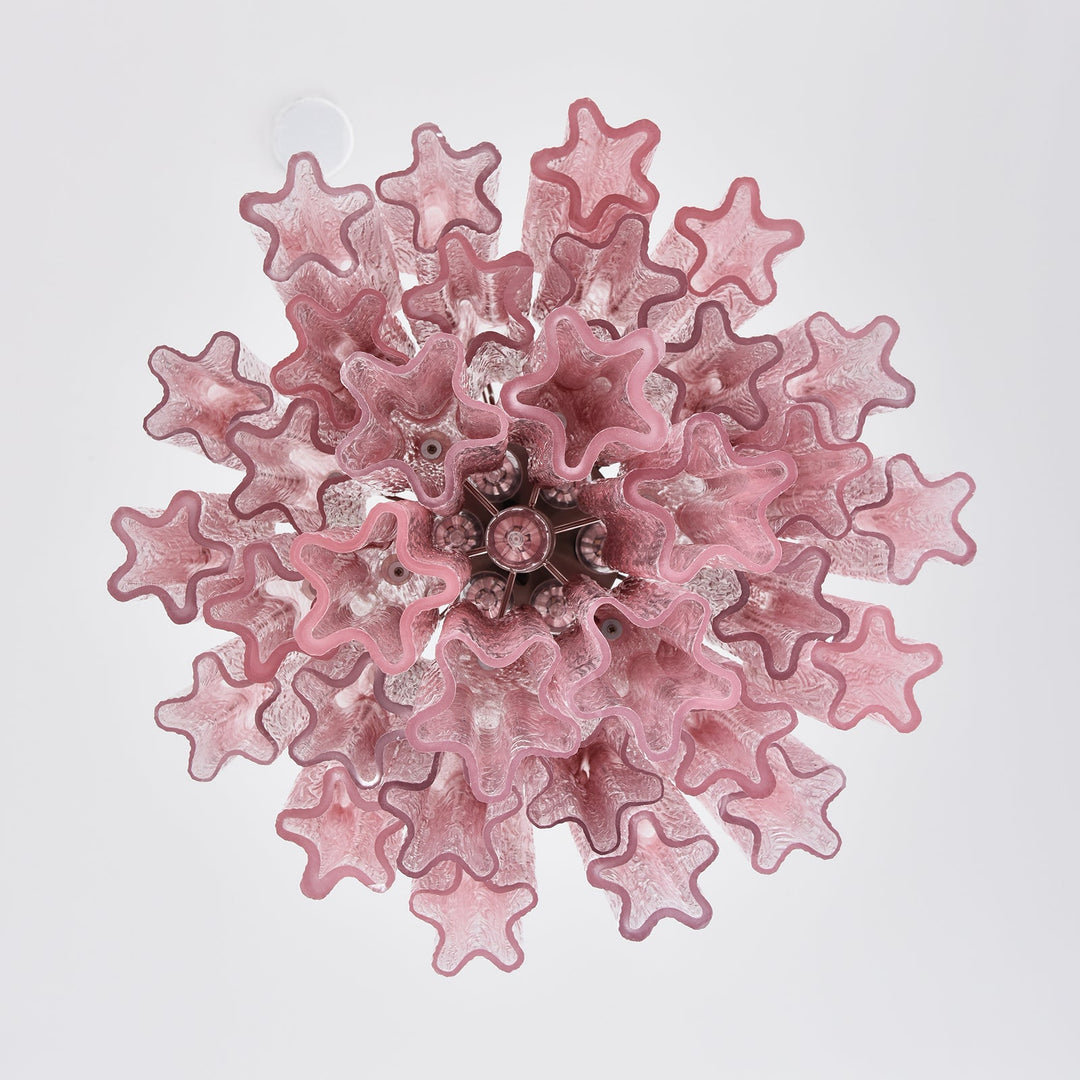 Close-up of the rippled texture on the pink gradient Murano glass tubes