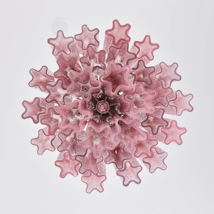 Close-up of the rippled texture on the pink gradient Murano glass tubes