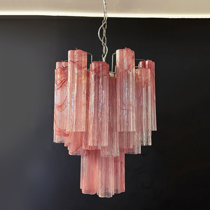 Murano Glass Tube Chandelier with smoke gray glass in a corner view with art decor